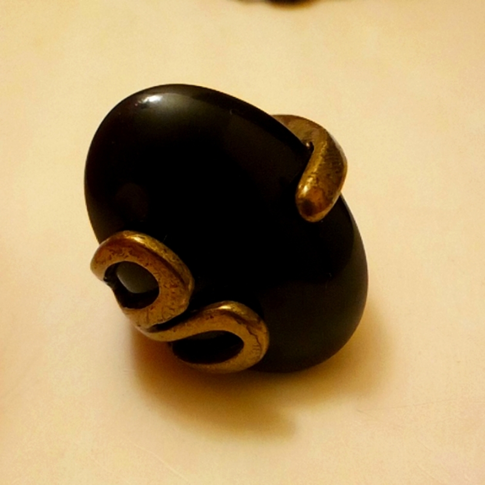 Modernist Oiled Brass Statement Ring Cabochon Size 7